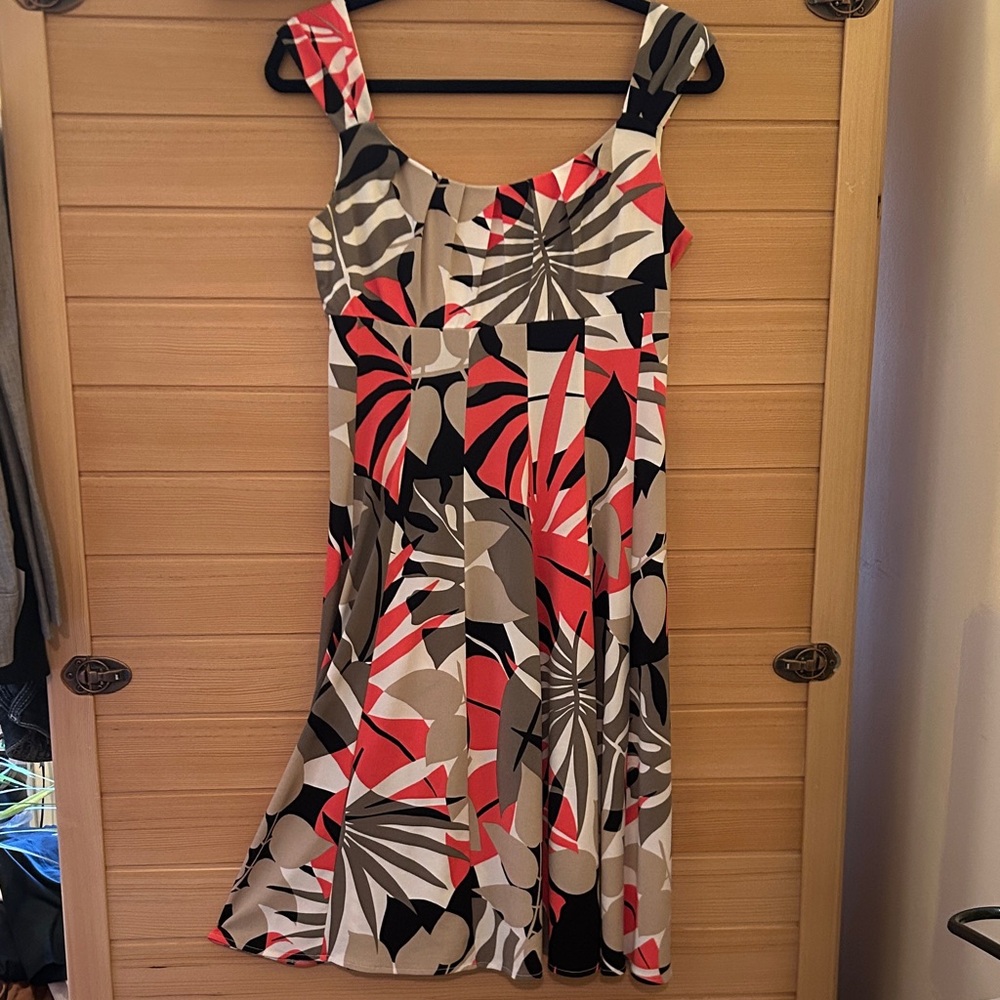 London Times Coral, Black & Taupe Floral Midi Dress